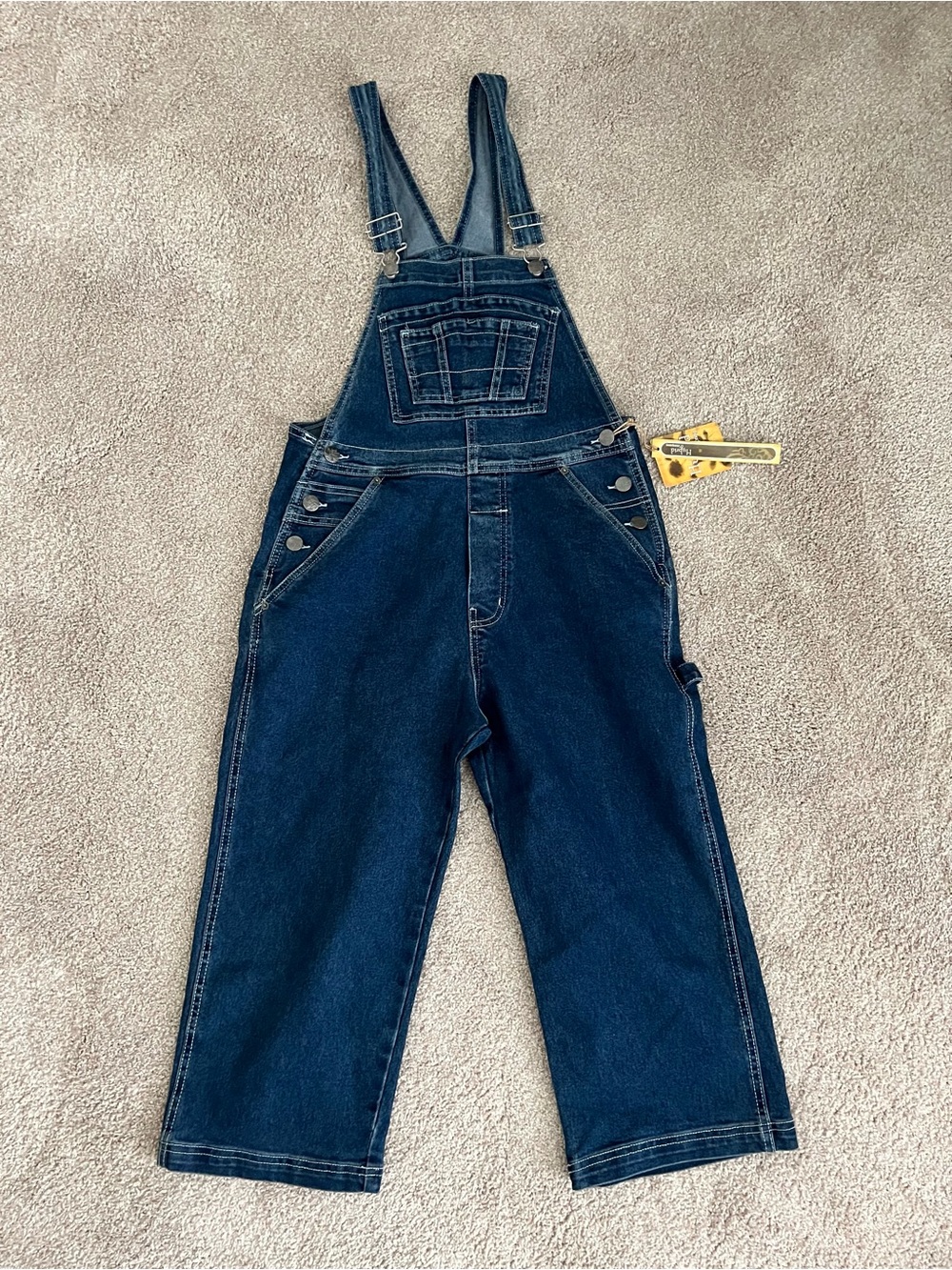 Hybrid & Company Blue Denim Jean Overalls with Front Bib Pocket -Capri Length